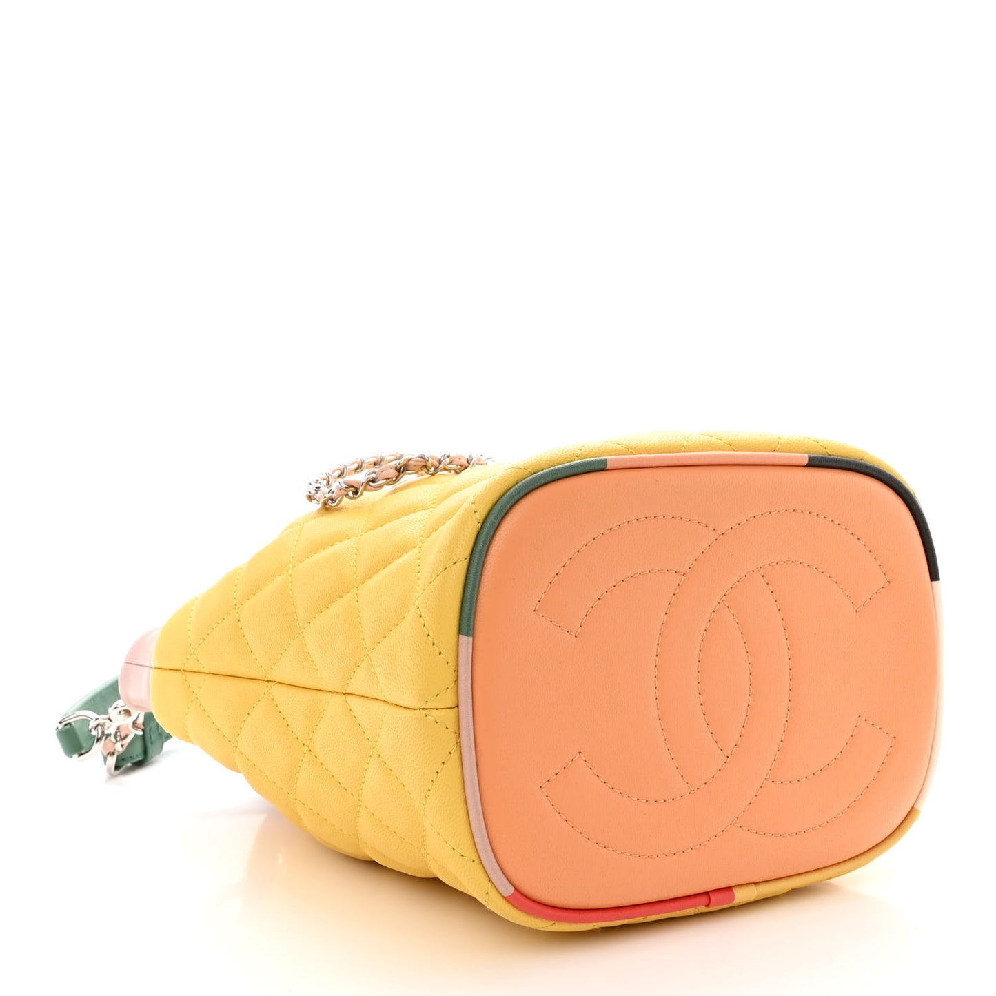 Lambskin Quilted Cuba Drawstring Tote Yellow Pink Green