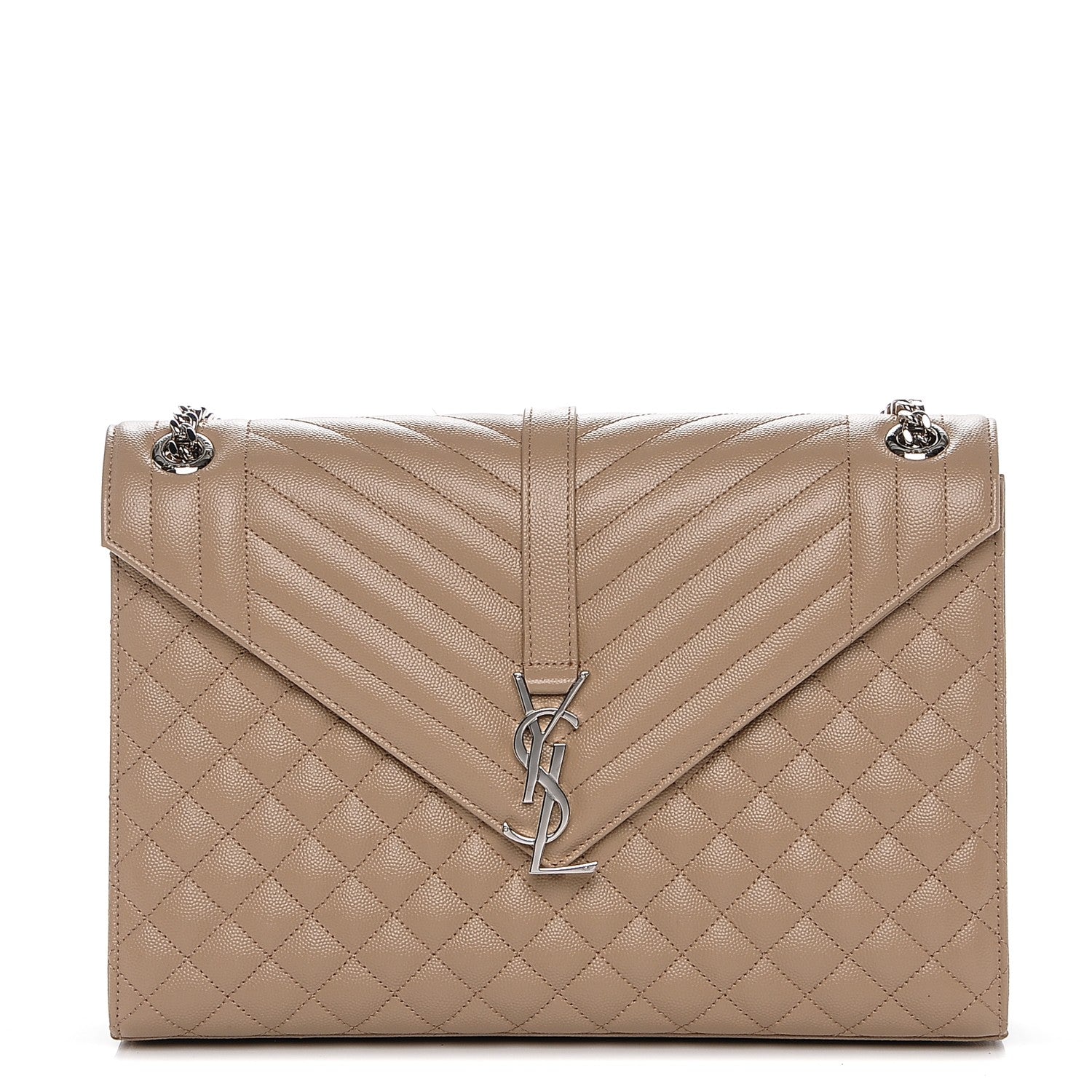Saint Laurent Grain De Poudre Large Tri-Quilt Monogram Satchel Dark Beige 1 of 7