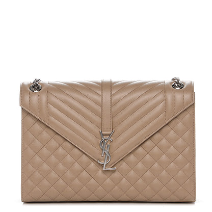 Saint Laurent Grain De Poudre Large Tri-Quilt Monogram Satchel Dark Beige 1 of 7