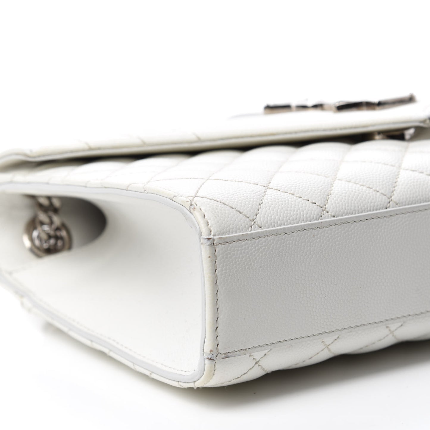 Grain De Poudre Textured Mixed Matelasse Medium Triquilt Monogram Satchel Blanc Vintage