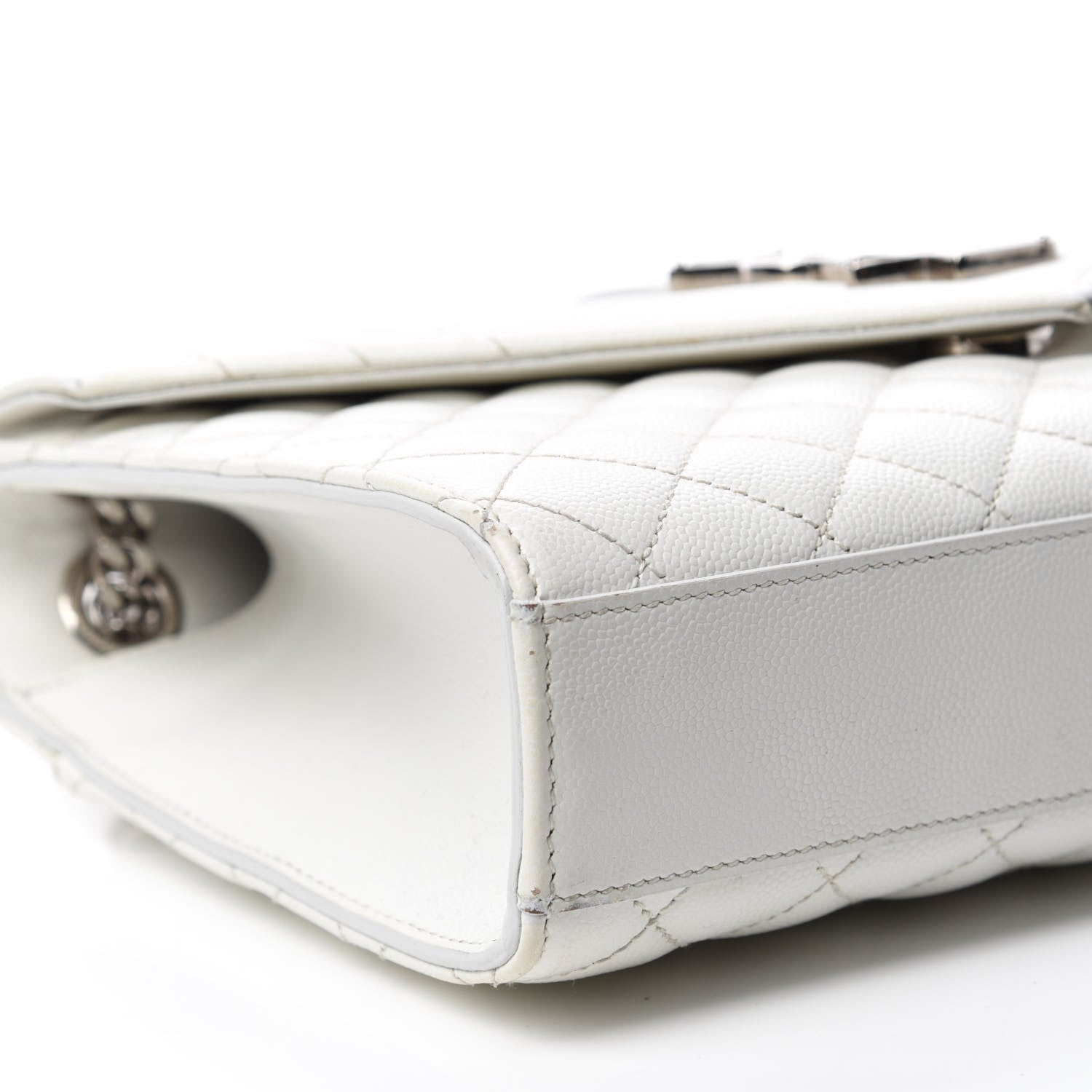 Saint Laurent Grain De Poudre Textured Mixed Matelasse Medium Triquilt Monogram Satchel Blanc Vintage 7 of 15