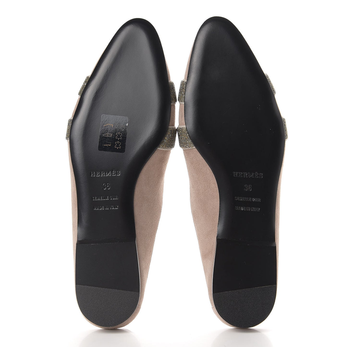 Suede Goatskin Crystal Roxane Mules 36 Champagne Rose Grey