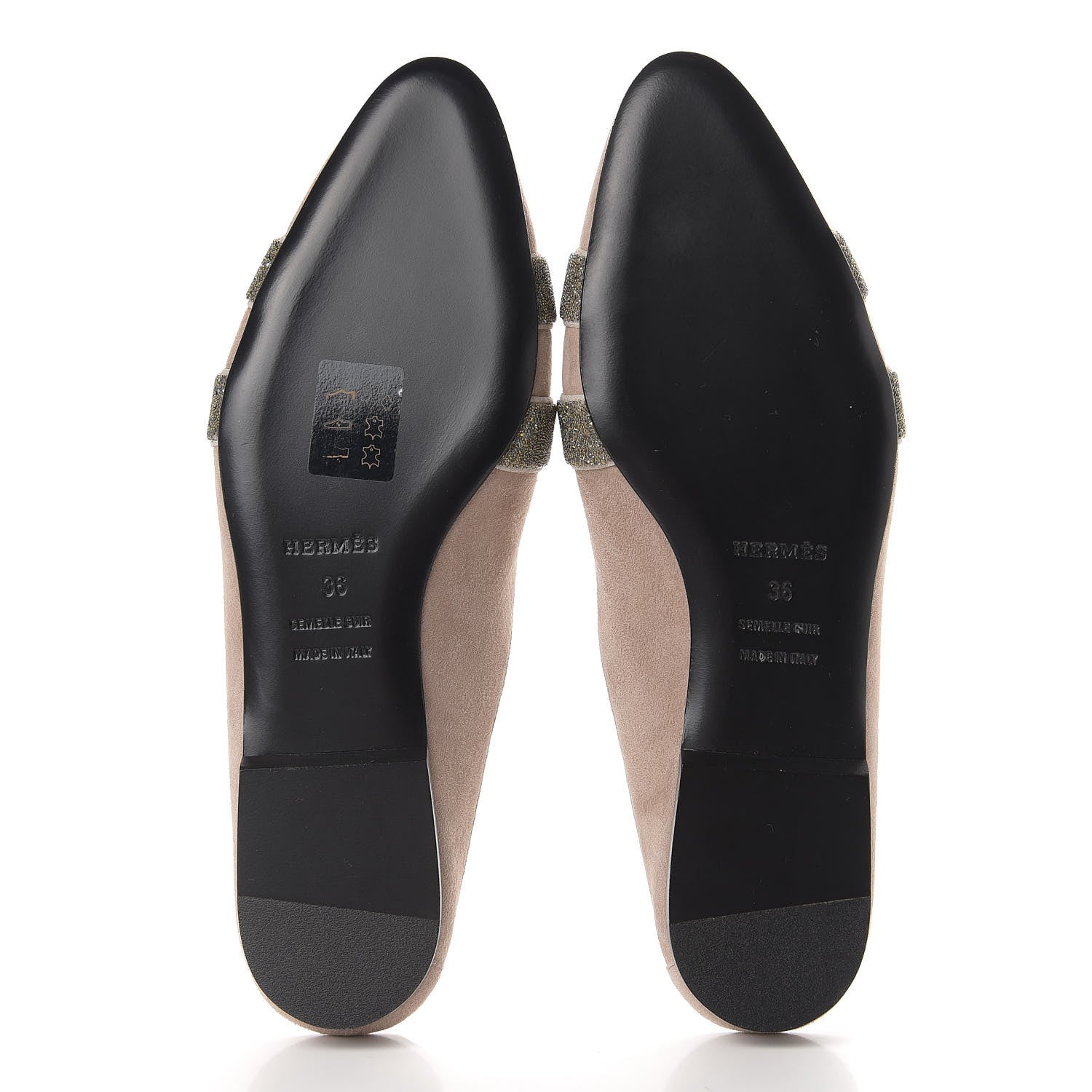 Hermes Suede Goatskin Crystal Roxane Mules 36 Champagne Rose Grey 7 of 11