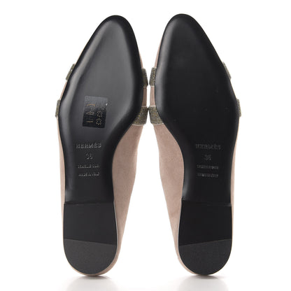 Hermes Suede Goatskin Crystal Roxane Mules 36 Champagne Rose Grey 7 of 11