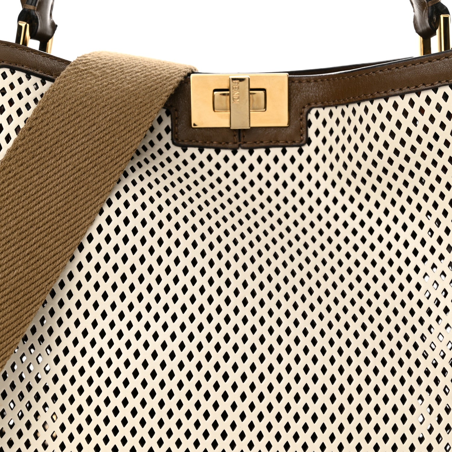 Fendi Vitello Liberty Glossy Lambskin Perforated Medium Peekaboo X-Lite White Ice Rust Maya 7 of 10