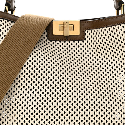 Fendi Vitello Liberty Glossy Lambskin Perforated Medium Peekaboo X-Lite White Ice Rust Maya 7 of 10