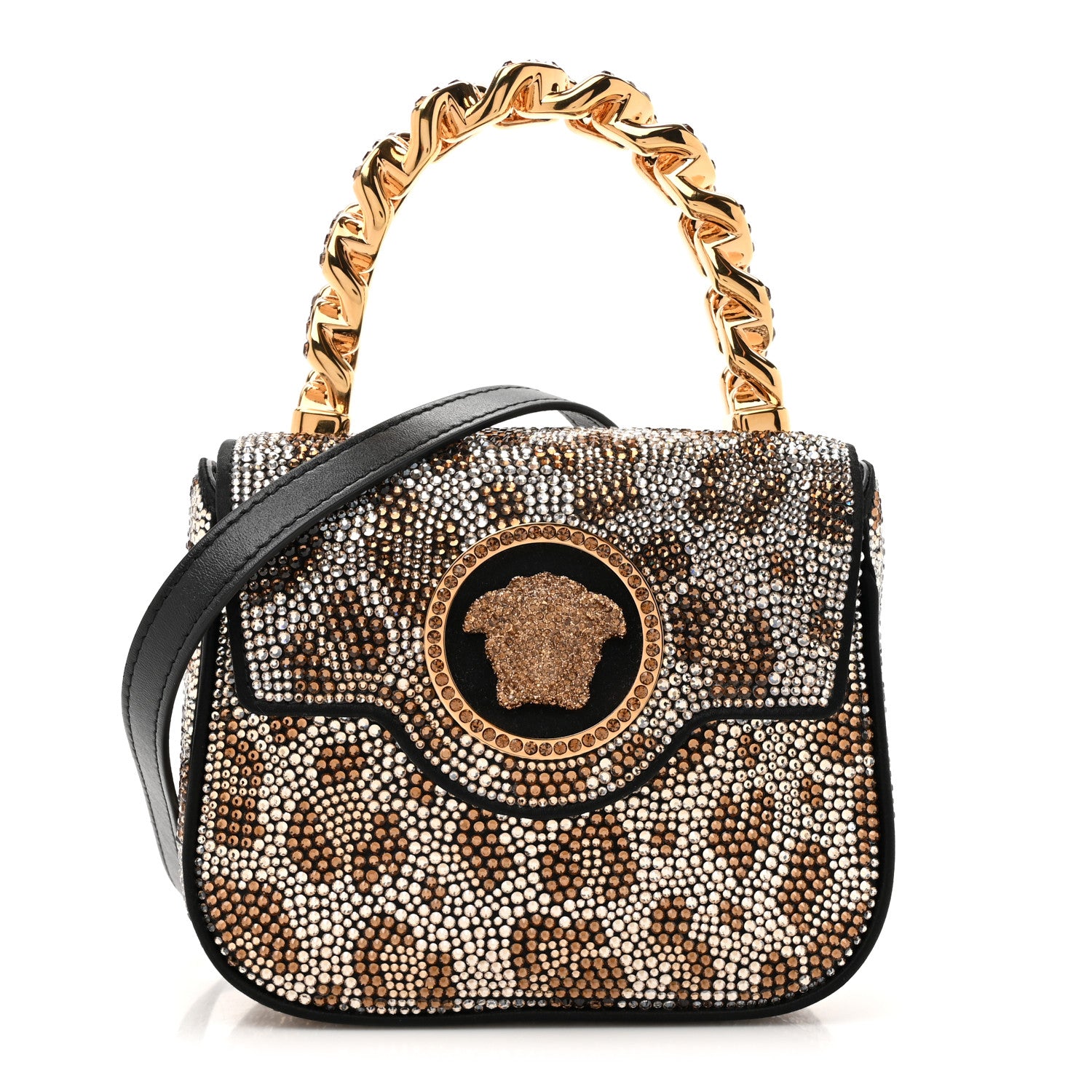 Versace Satin Crystal Studded Leopard Mini La Medusa Bag Black 1 of 9