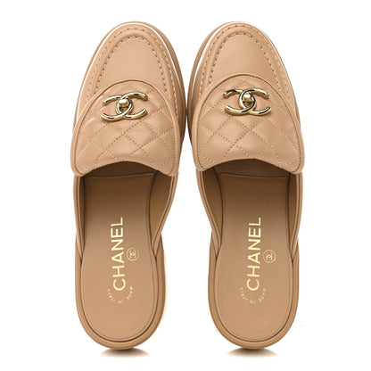 Chanel Lambskin Quilted CC Turnlock Mules 37.5 Light Beige 2 of 11