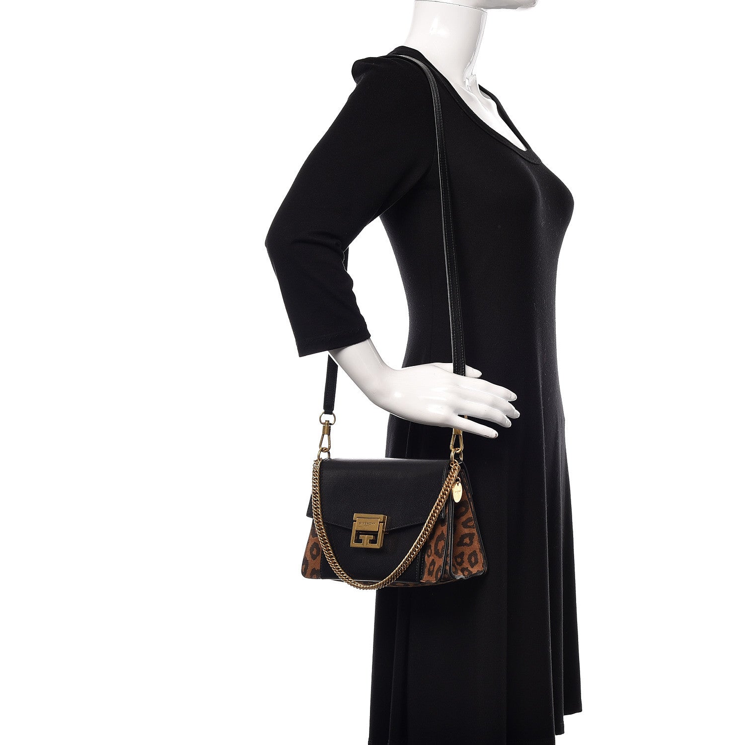 Givenchy Calfskin Suede Leopard Print Small GV3 Shoulder Bag Black Chestnut 2 of 10