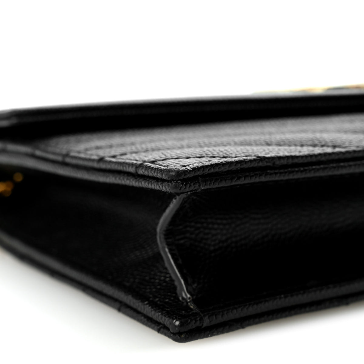 Grain De Poudre Matelasse Chevron Monogram Envelope Chain Wallet Black