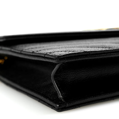 Saint Laurent Grain De Poudre Matelasse Chevron Monogram Envelope Chain Wallet Black 9 of 10