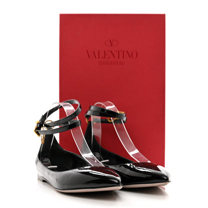 Valentino Garavani Patent Ballerina Ankle Strap Flats 41 Black 9 of 9