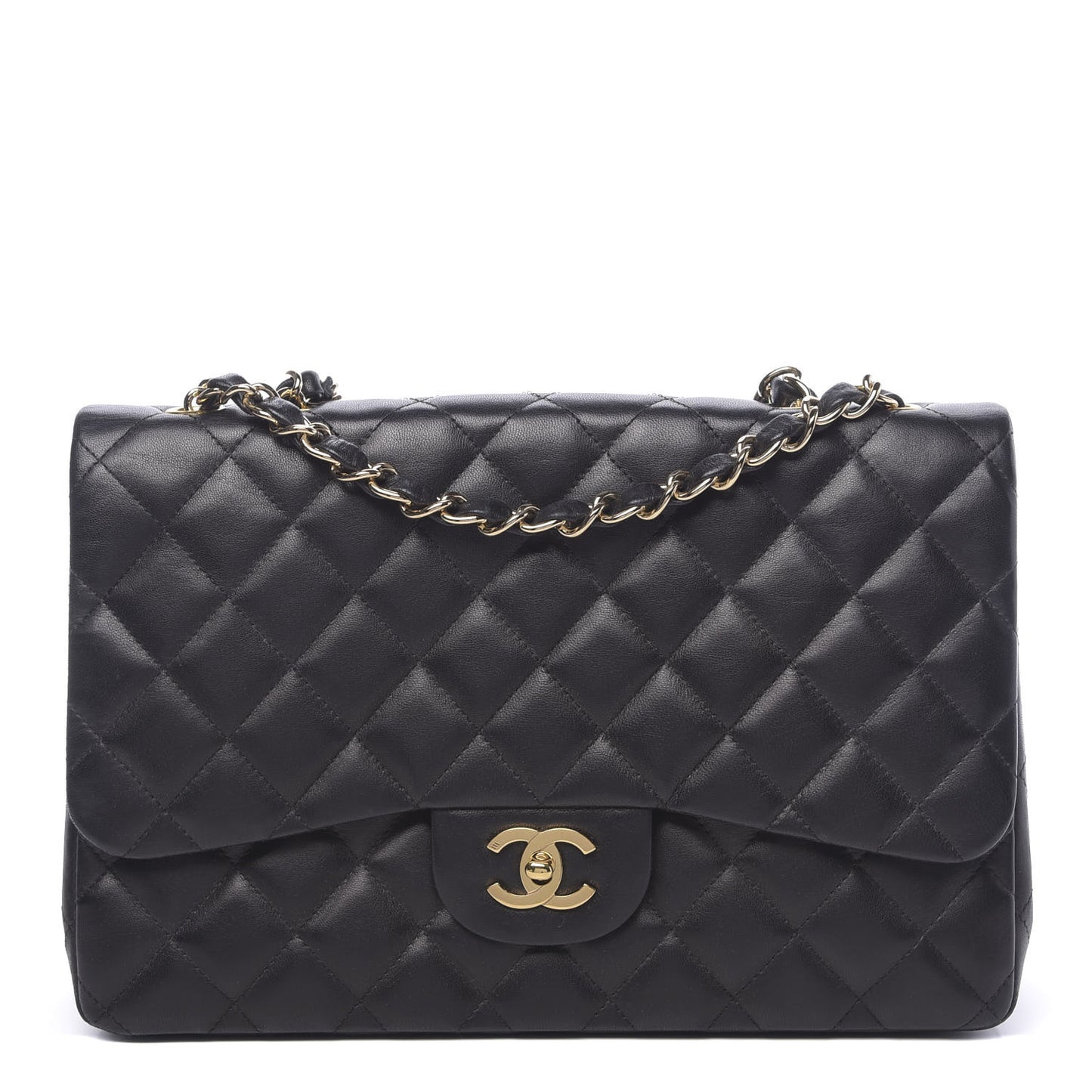 Lambskin Quilted Jumbo Single Flap Black