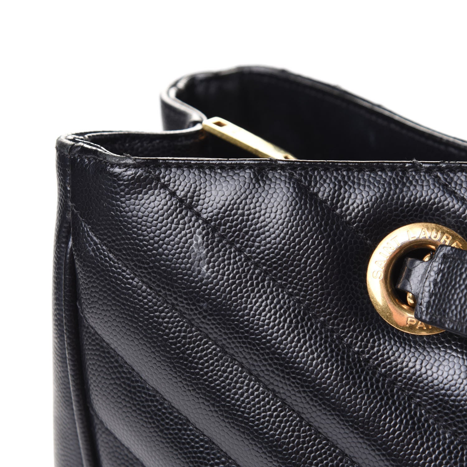 Saint Laurent Grain De Poudre Matelasse Chevron Monogram Shopping Bag Black 5 of 5