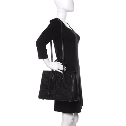 Saint Laurent Calfskin Crocodile Embossed Small Sac de Jour Black 2 of 12
