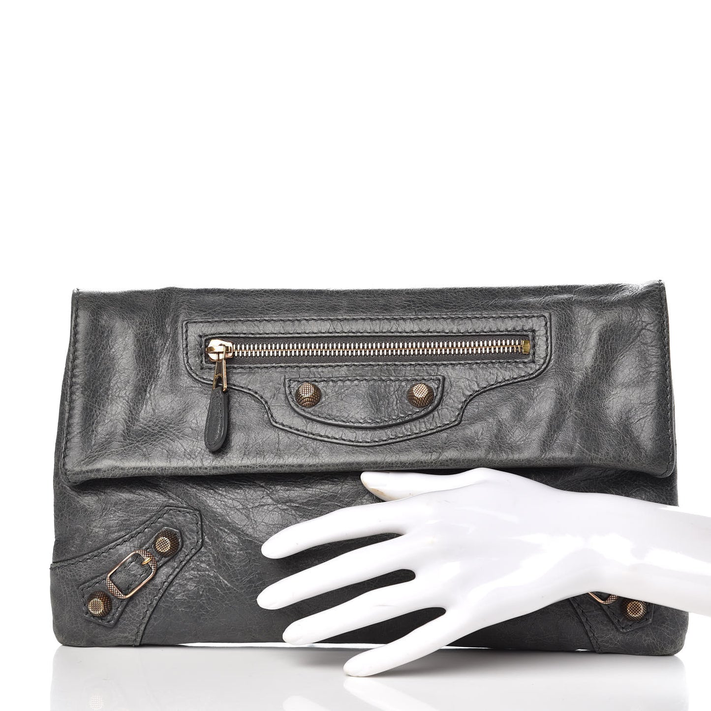 Agneau Giant 12 Rose Gold Hardware Envelope Clutch Gris Tarmac