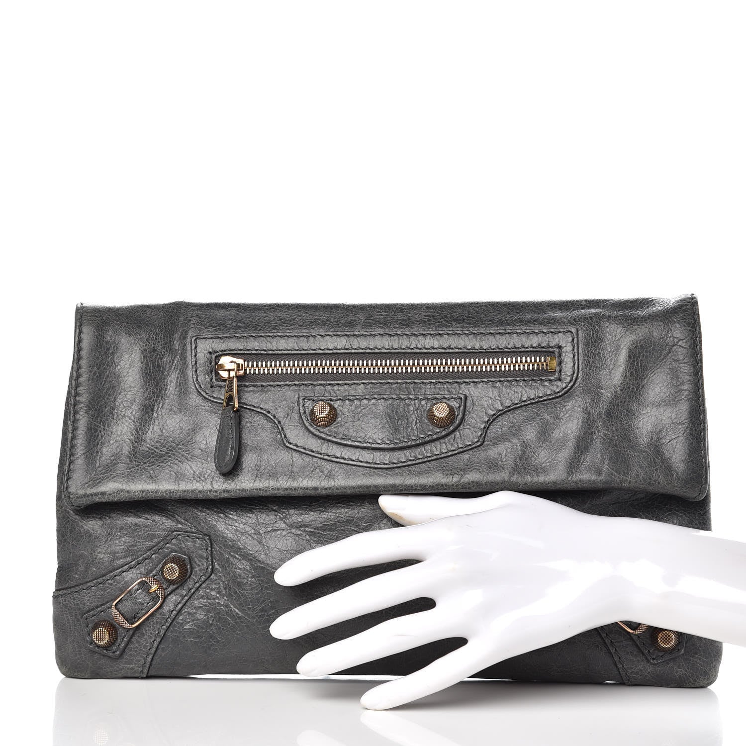 Balenciaga Agneau Giant 12 Rose Gold Hardware Envelope Clutch Gris Tarmac 2 of 11