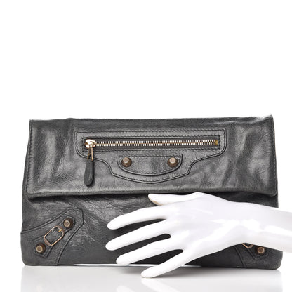 Balenciaga Agneau Giant 12 Rose Gold Hardware Envelope Clutch Gris Tarmac 2 of 11