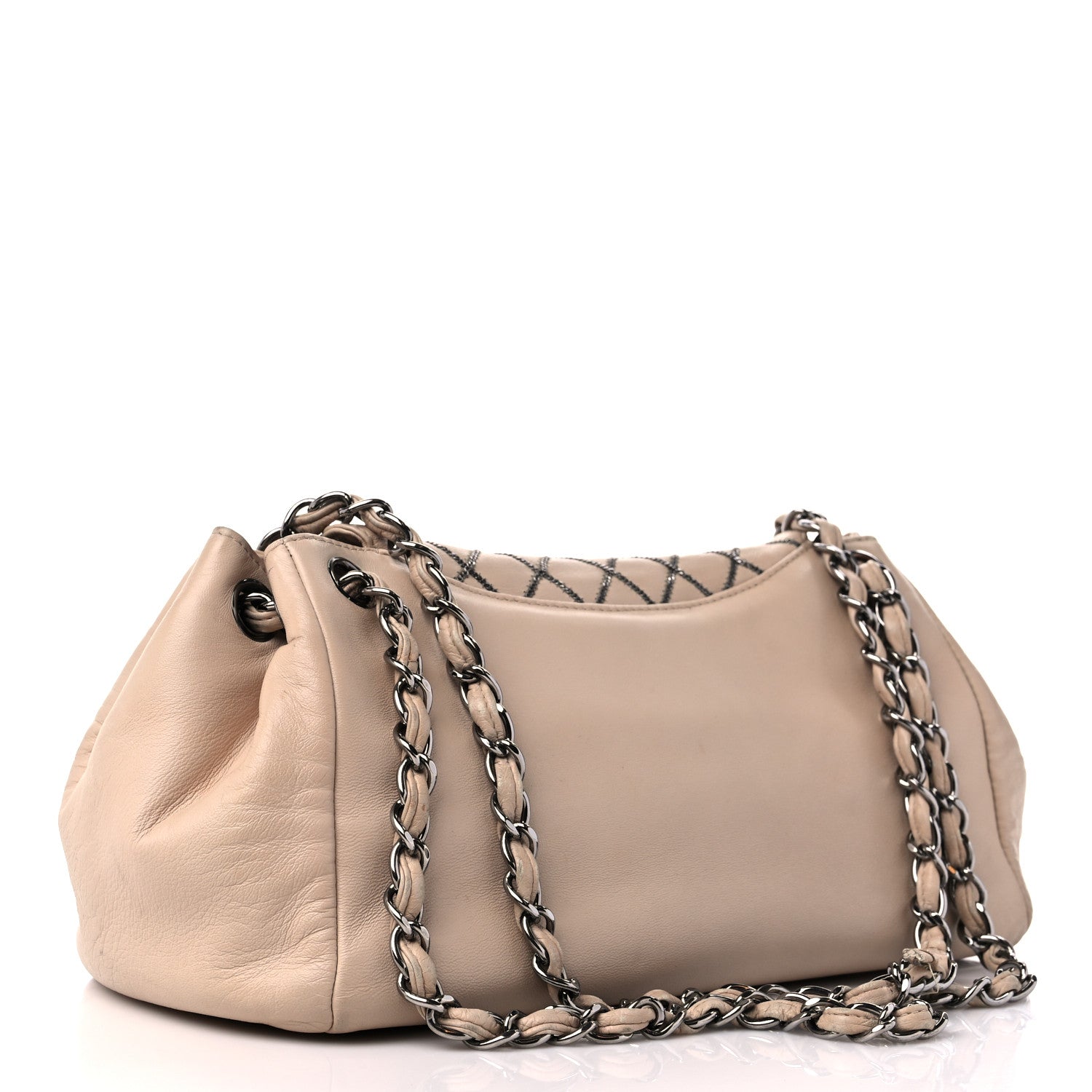 Chanel Lambskin Chain Stitch Shoulder Bag Beige 3 of 19