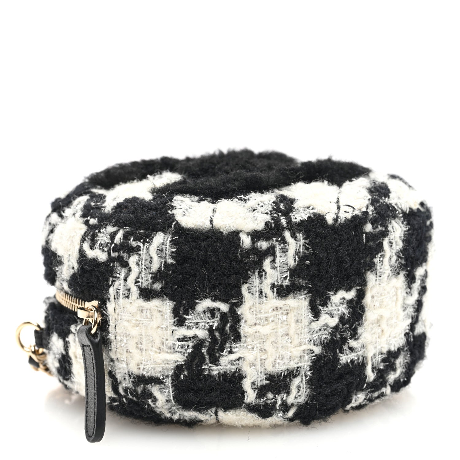 Chanel Wool Tweed Lambskin Quilted Round Clutch With Chain and Coin Purse Black White 5 of 12
