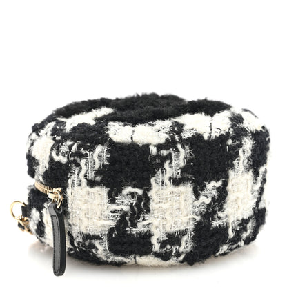 Chanel Wool Tweed Lambskin Quilted Round Clutch With Chain and Coin Purse Black White 5 of 12