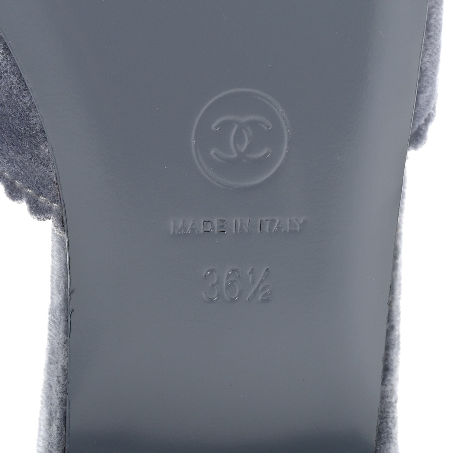 Chanel Velvet Pearl Camellia Slide Sandals 36.5 Gray 7 of 11