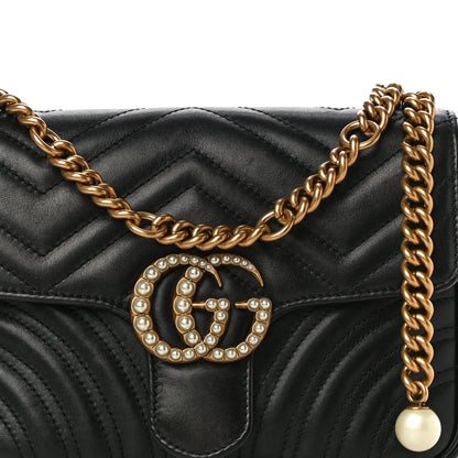 Gucci Calfskin Matelasse Pearly GG Marmont Chain Belt Bag Black 9 of 23