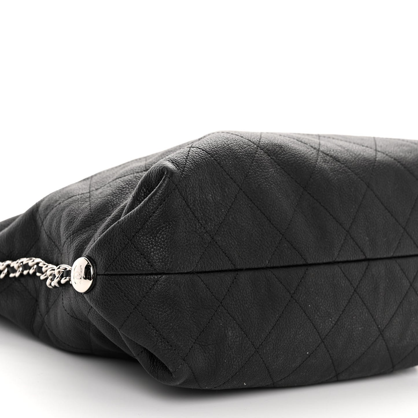 Grained Calfskin Stitched Medium Braided With Style Hobo Black