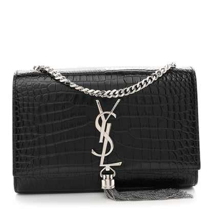 Saint Laurent Calfskin Crocodile Embossed Small Classic Monogram Kate Tassel Satchel Black 1 of 11