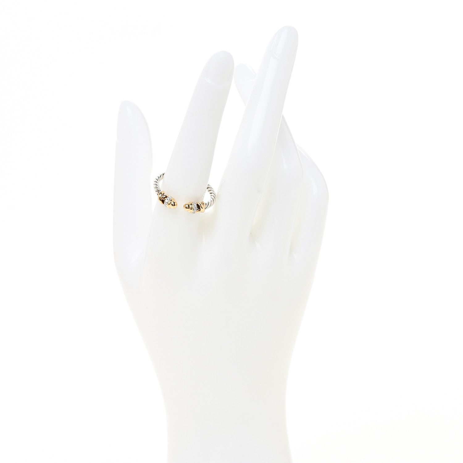 David Yurman Sterling Silver 18K Yellow Gold Diamond Petite Helena Ring 56 7.5 2 of 6