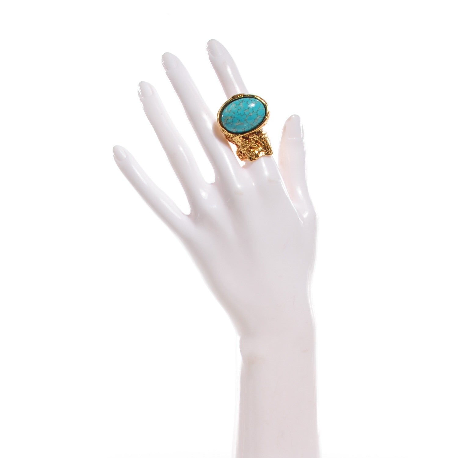 Saint Laurent Glass Cabochon Arty Ovale Ring 6 Gold Turquoise 2 of 4