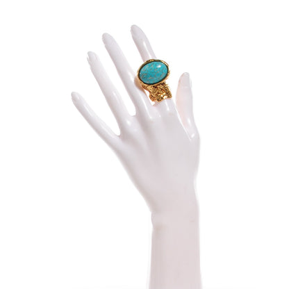 Saint Laurent Glass Cabochon Arty Ovale Ring 6 Gold Turquoise 2 of 4