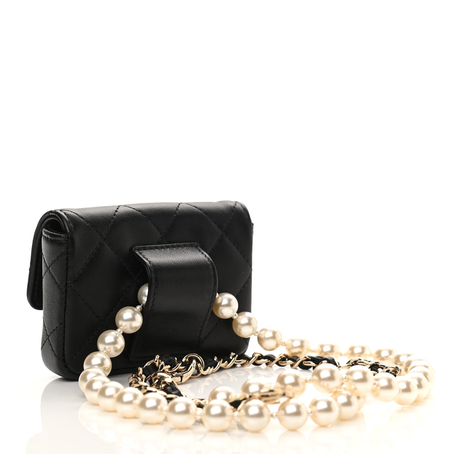 Chanel Lambskin Quilted Pearl Chain Belt Bag Black 3 of 11