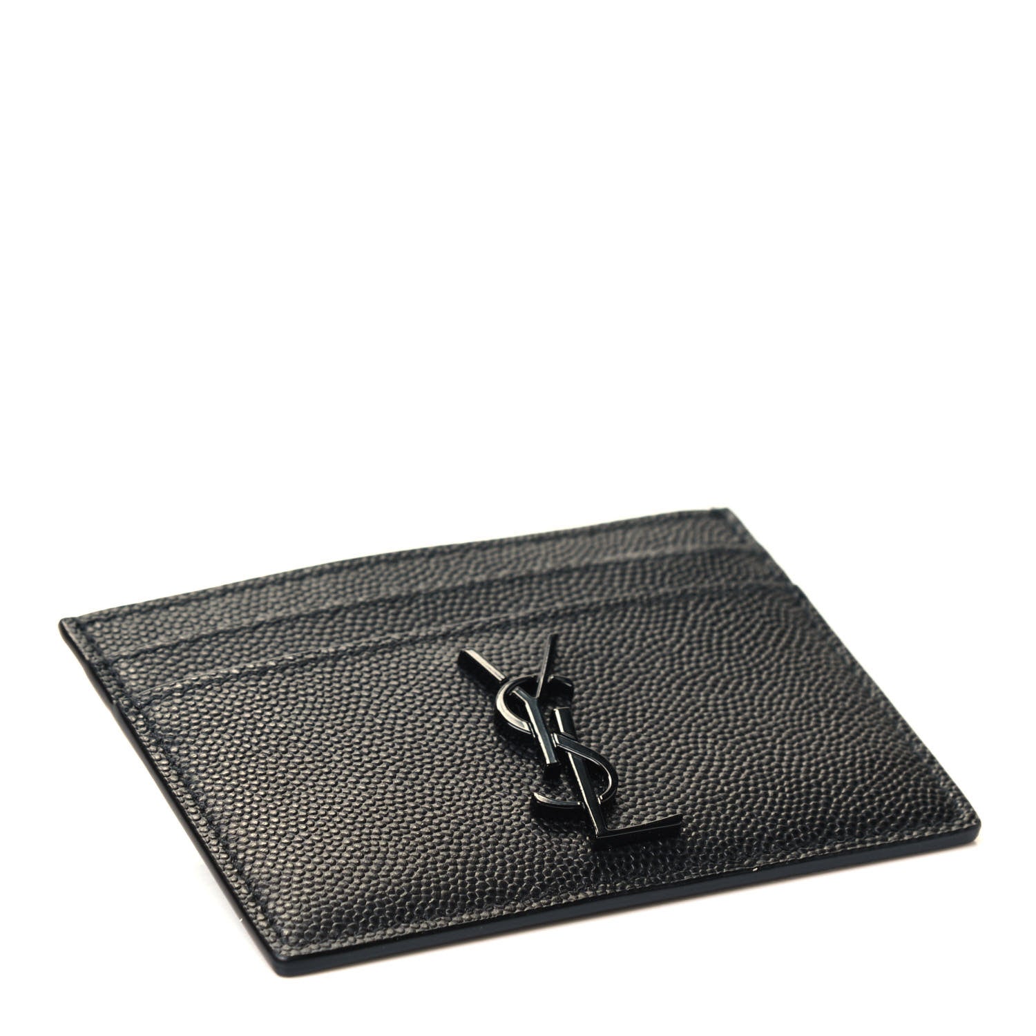 Saint Laurent Grain De Poudre Monogram Credit Card Case Black 3 of 4