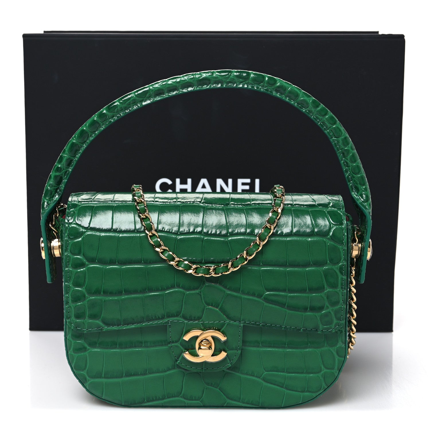 Chanel Crocodile Embossed Calfskin Turn Around Mini Flap Bag With Top Handle  Green 11 of 11