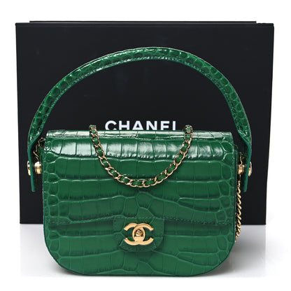 Chanel Crocodile Embossed Calfskin Turn Around Mini Flap Bag With Top Handle  Green 11 of 11