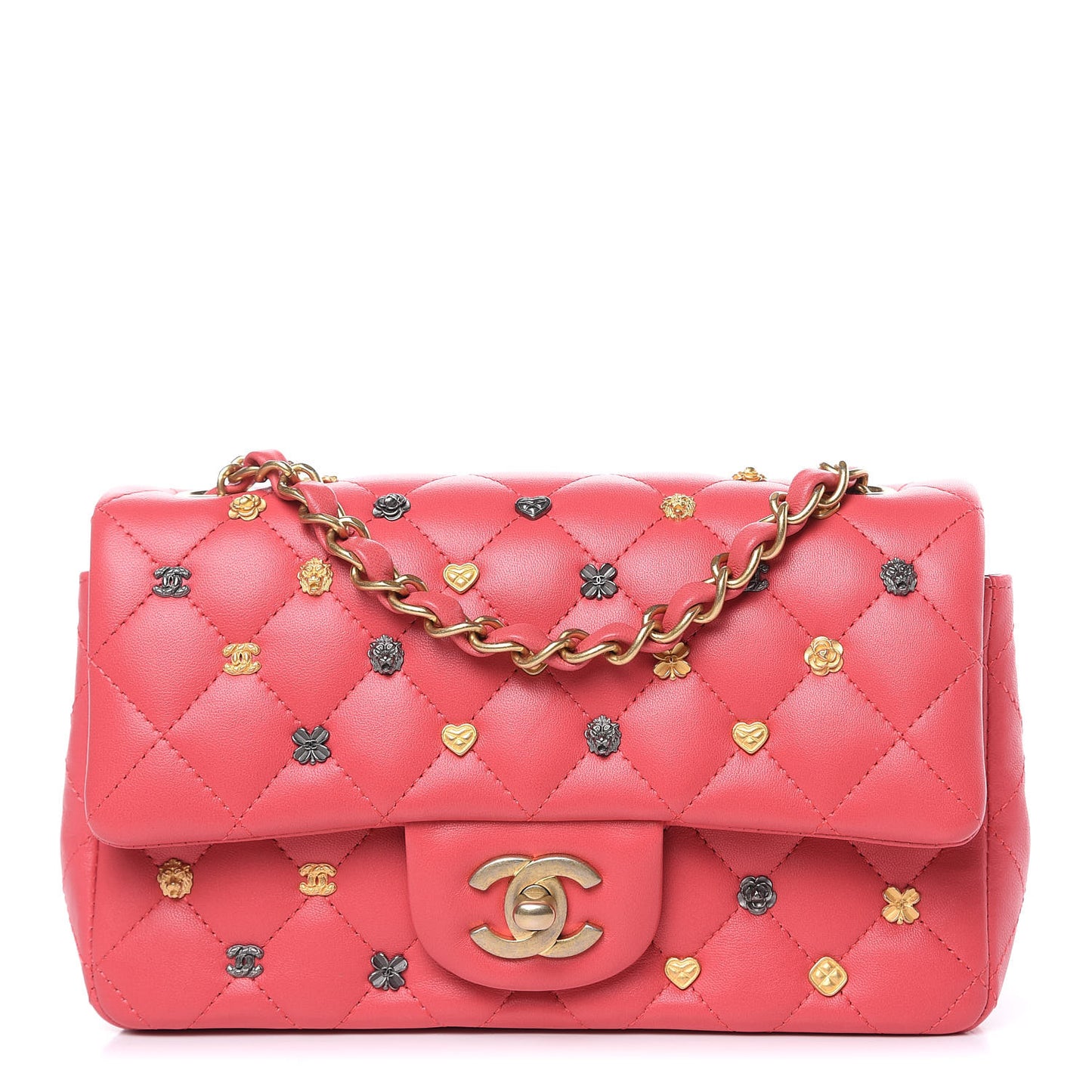 Lambskin Quilted Studded Mini Rectangular Flap Pink