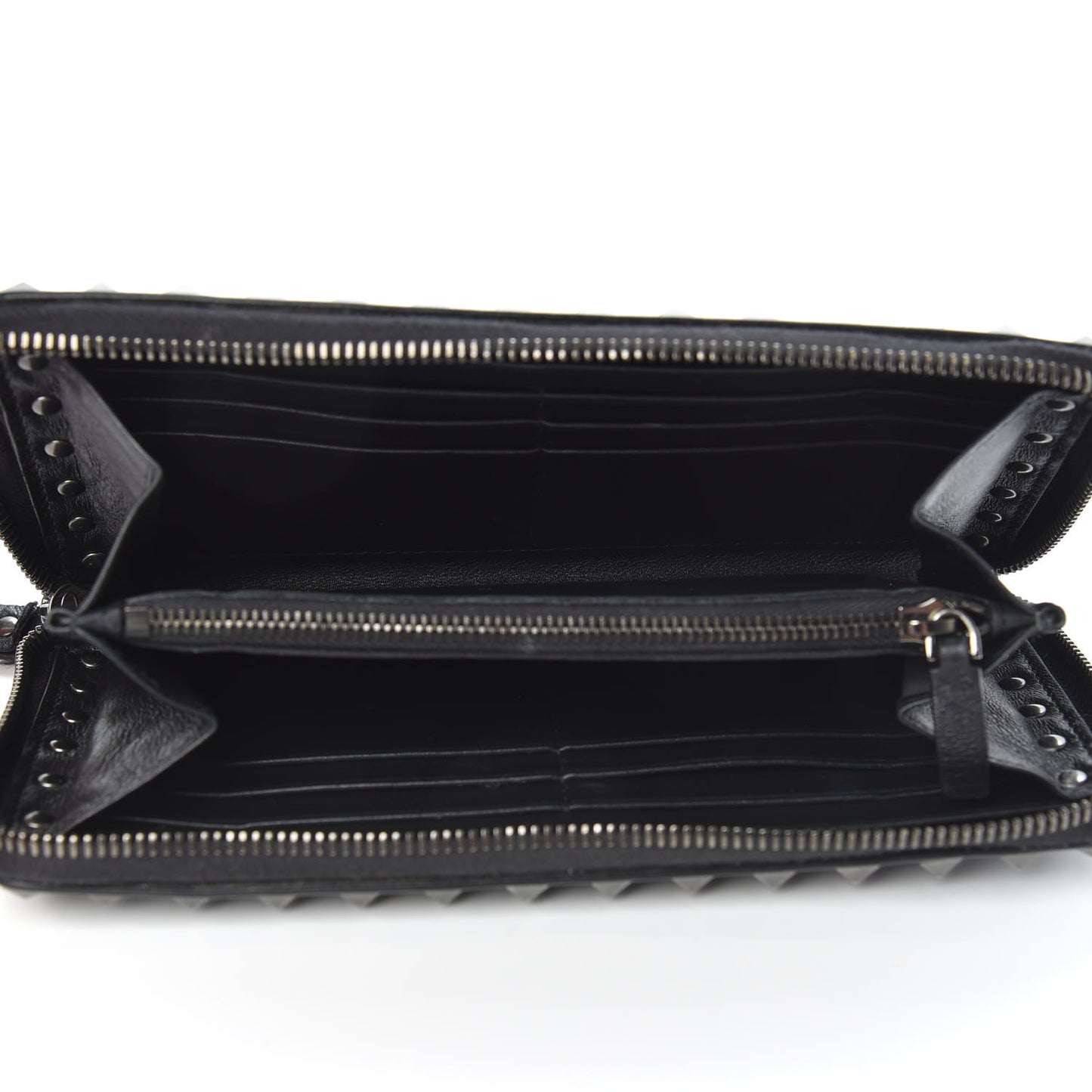 Calfskin Tonal Rockstud Zip Around Wallet Black
