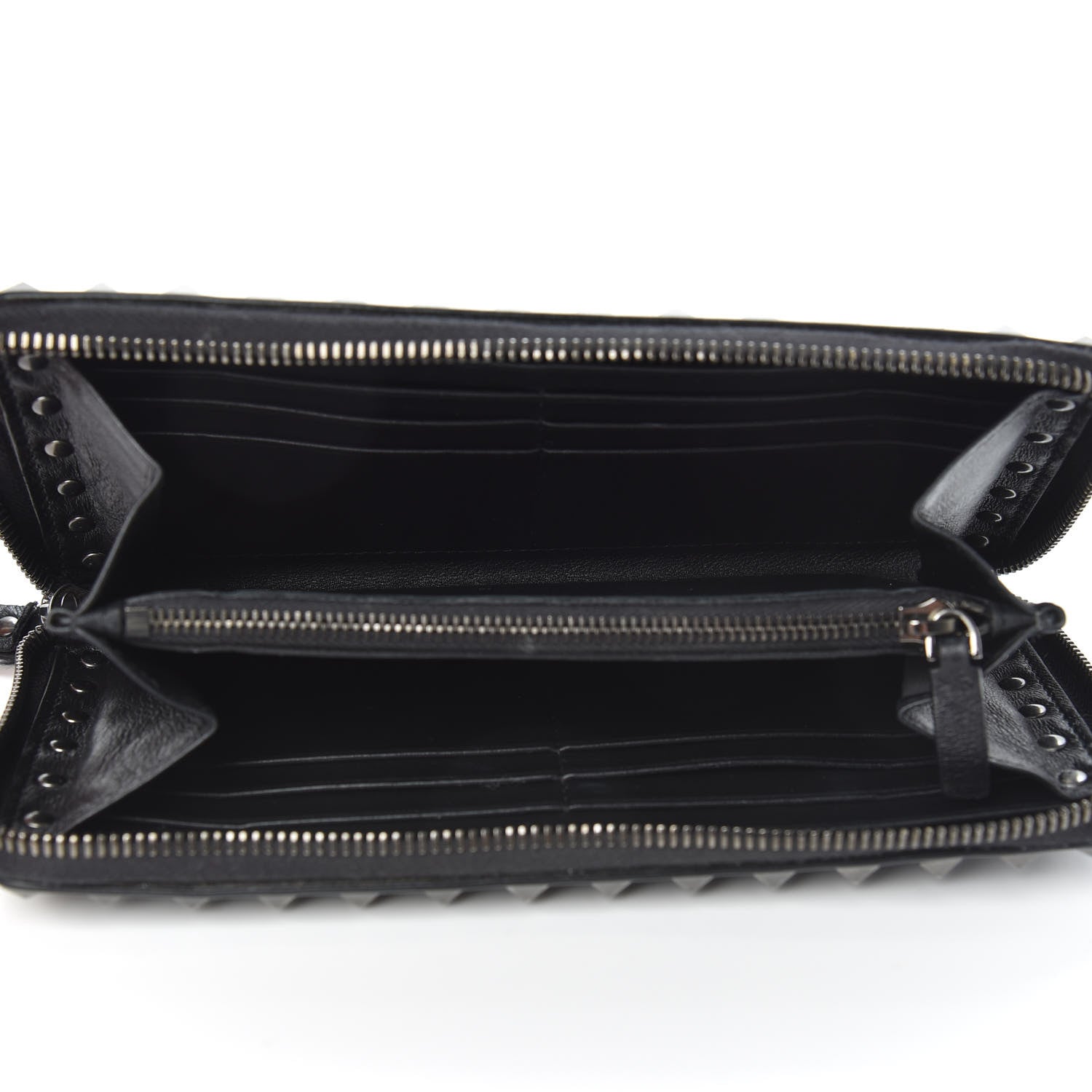 Valentino Garavani Calfskin Tonal Rockstud Zip Around Wallet Black 5 of 9