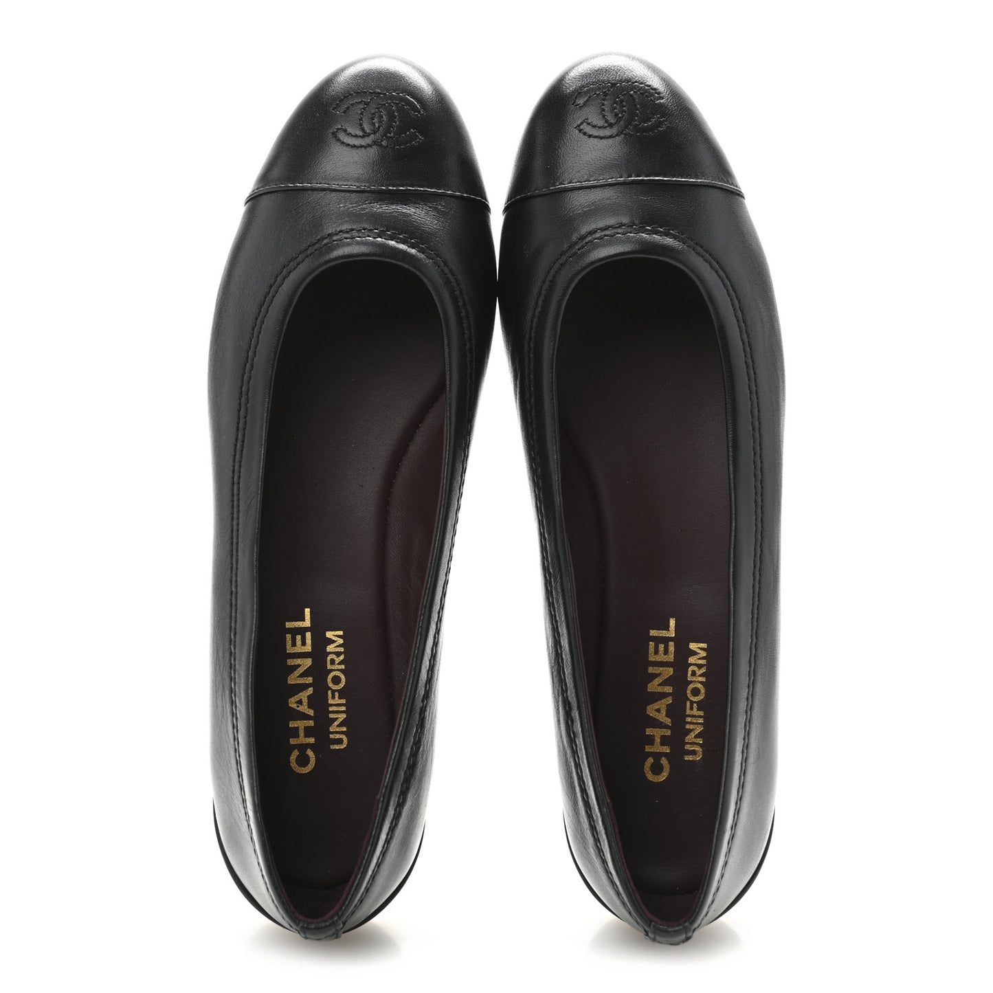 Lambskin Cap Toe CC Uniform Ballerina Flats 37.5 Black