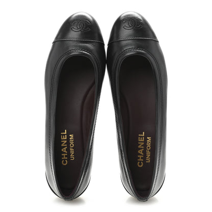 Chanel Lambskin Cap Toe CC Uniform Ballerina Flats 37.5 Black 2 of 9