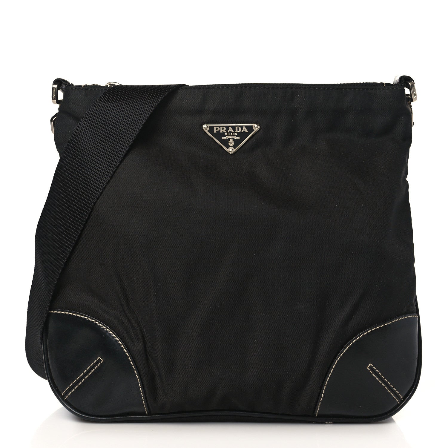 Prada Tessuto Nylon Calfskin Flat Messenger Bag Black 1 of 10