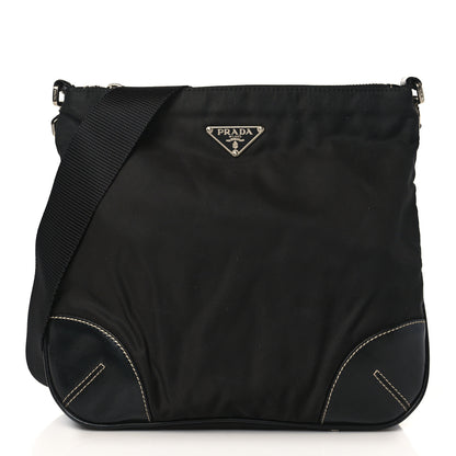Prada Tessuto Nylon Calfskin Flat Messenger Bag Black 1 of 10