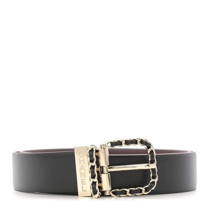 Chanel Calfskin Lambskin Metal Chain Reversible Belt 80 32 Black Burgundy 1 of 6