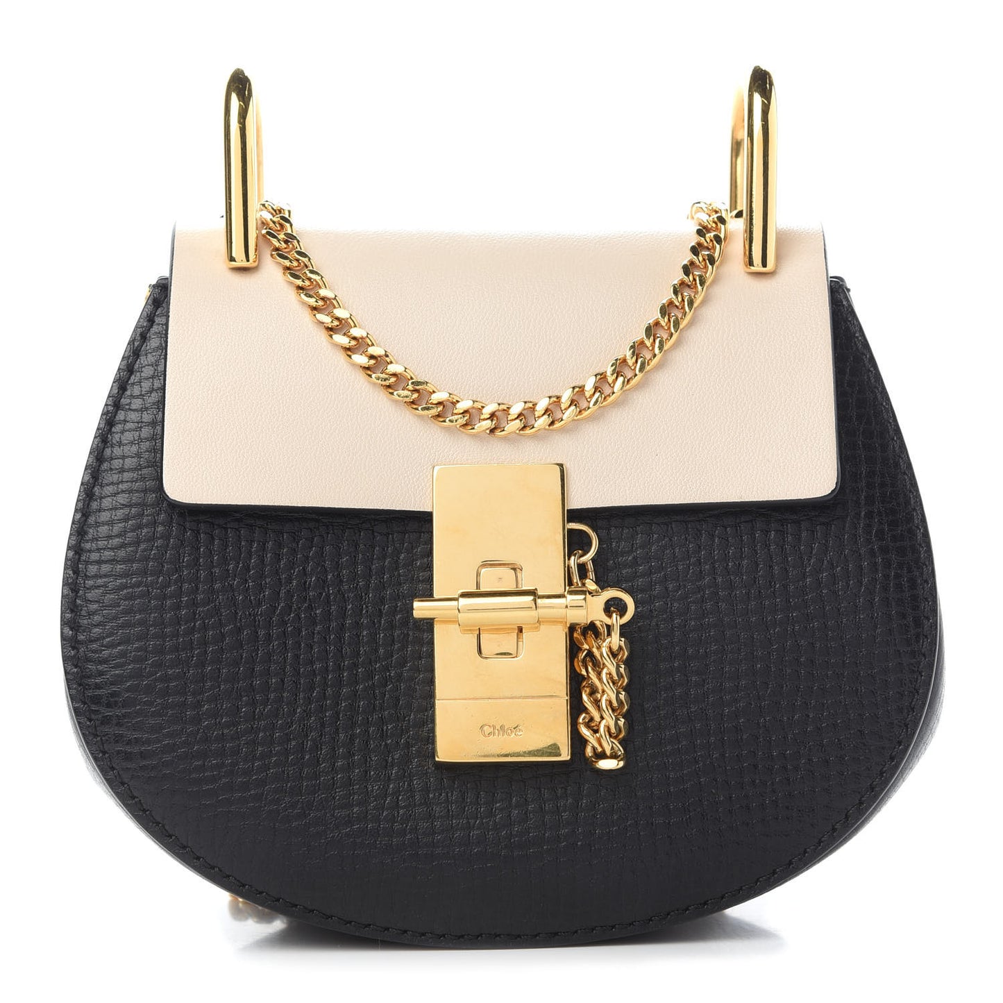 Textured Calfskin Lambskin Nano Drew Shoulder Bag Black