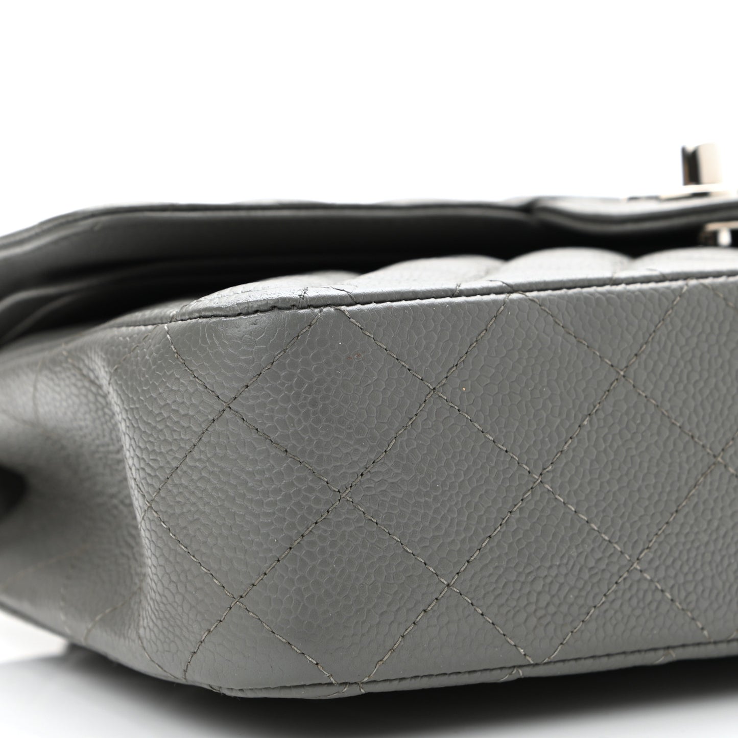 Caviar Quilted Medium Double Flap Grey