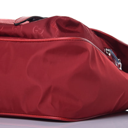 Gucci Nylon Monogram Double Buckle Flap Messenger Bag Vibrant Red 8 of 8
