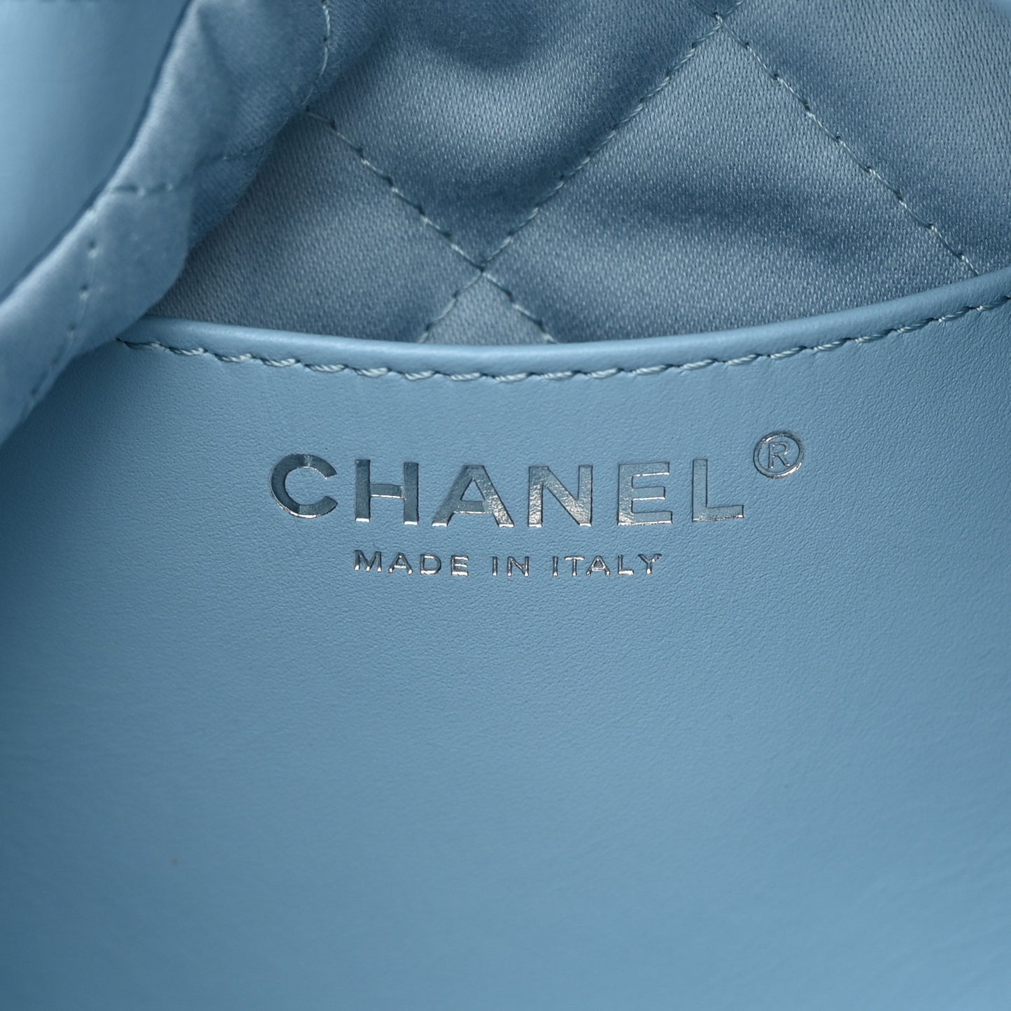 Shiny Calfskin Quilted Mini Chanel 22 Light Blue