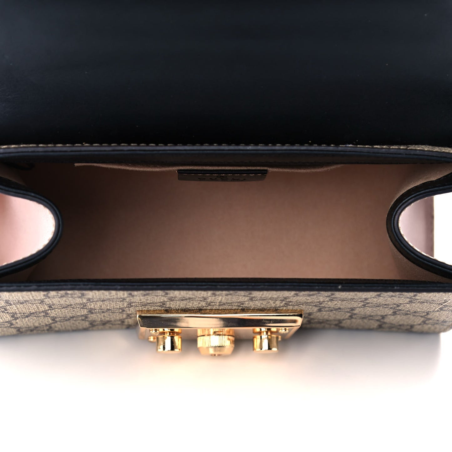 GG Supreme Monogram Calfskin Small Padlock Shoulder Bag Beige Black Cuir