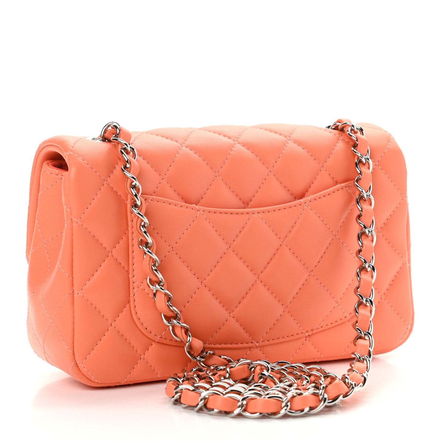 Lambskin Quilted Mini Rectangular Flap Light Orange
